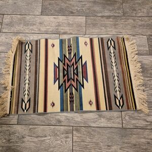 Southwestern Aztec Accent Rug 2x3 | Boho Western Teal Pink Geometric  Tapestry